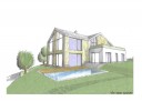 Visualisiertes Wohnhaus mit genehmigten Bauplan